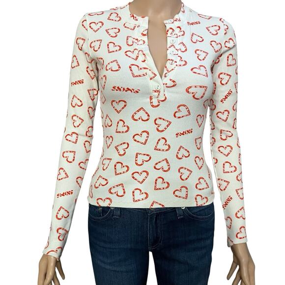 SKIMS Tops - Skims Cotton Rib Henley Tshirt Small Candy Heart Print Long Sleeve Loungewear